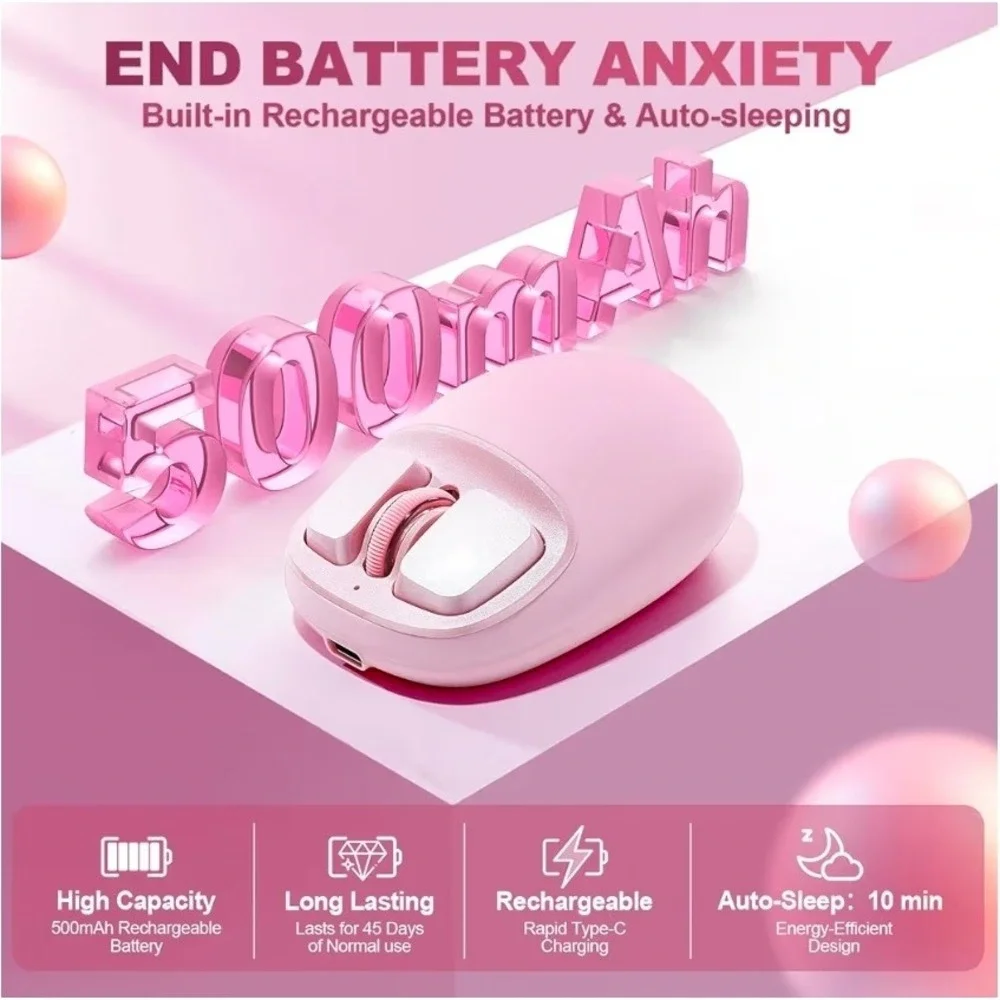 YUNZII C1 Silicone Wireless Mouse Tri-Mode Bluetooth 4800 DPI Pink C1-Pink
